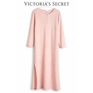 Victoria's Secret Pink Waffle Knit Y2K Maxi Nightgown Small Satin Trim